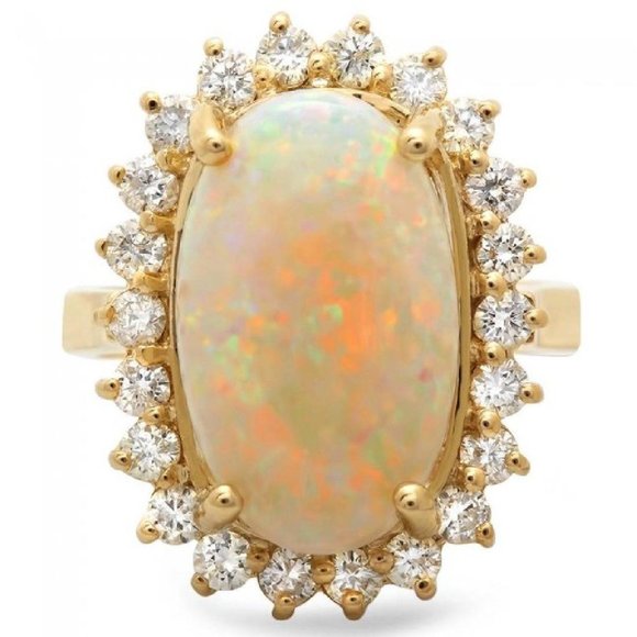 Jewelry - 7.00 Ct Australian Opal & Diamond 14KY Gold Ring
